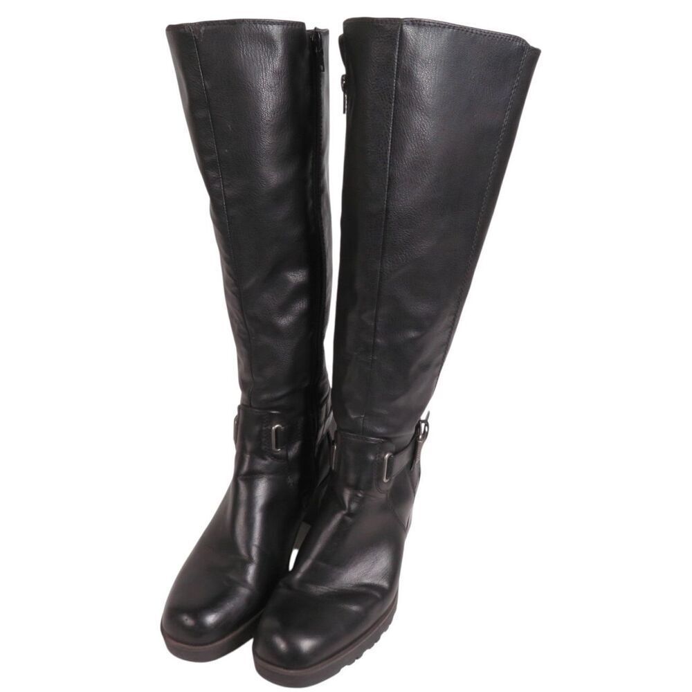 BareTraps Tempist Tall Black Riding Boots Lug Sole Buckle Faux Leather Women 8 - Picture 5 of 8